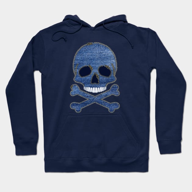 Denim Zipper Skull and Crossbones Hoodie by Nuletto